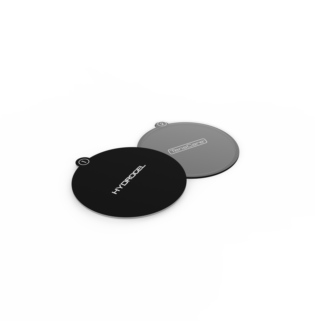 TensCare FORM small round hydrogel pads shown at an angle