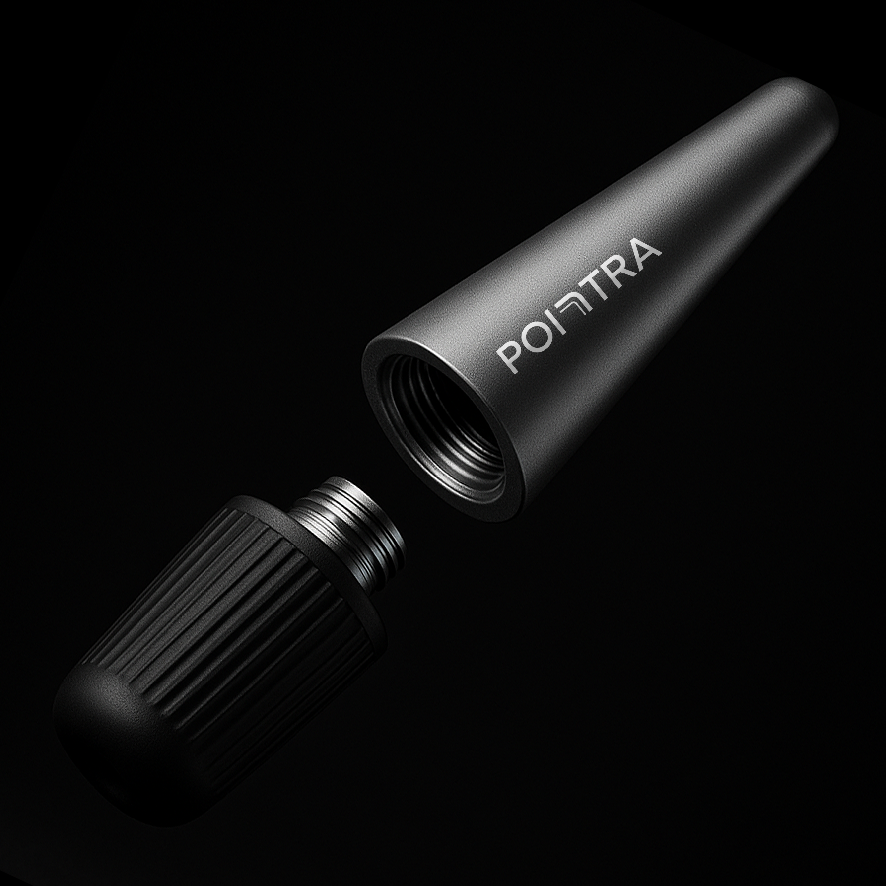 TensCare Pointra shown separated into its head and body on a black background