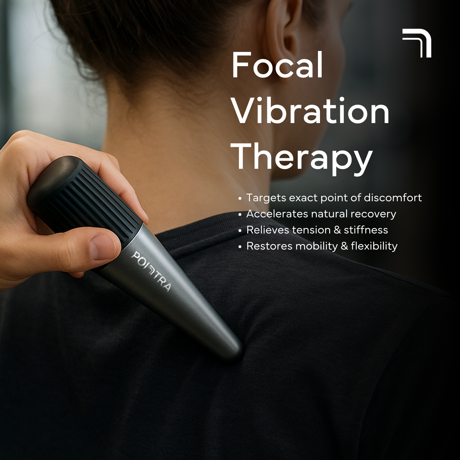 Woman using the Pointra on her neck for focal vibration therapy