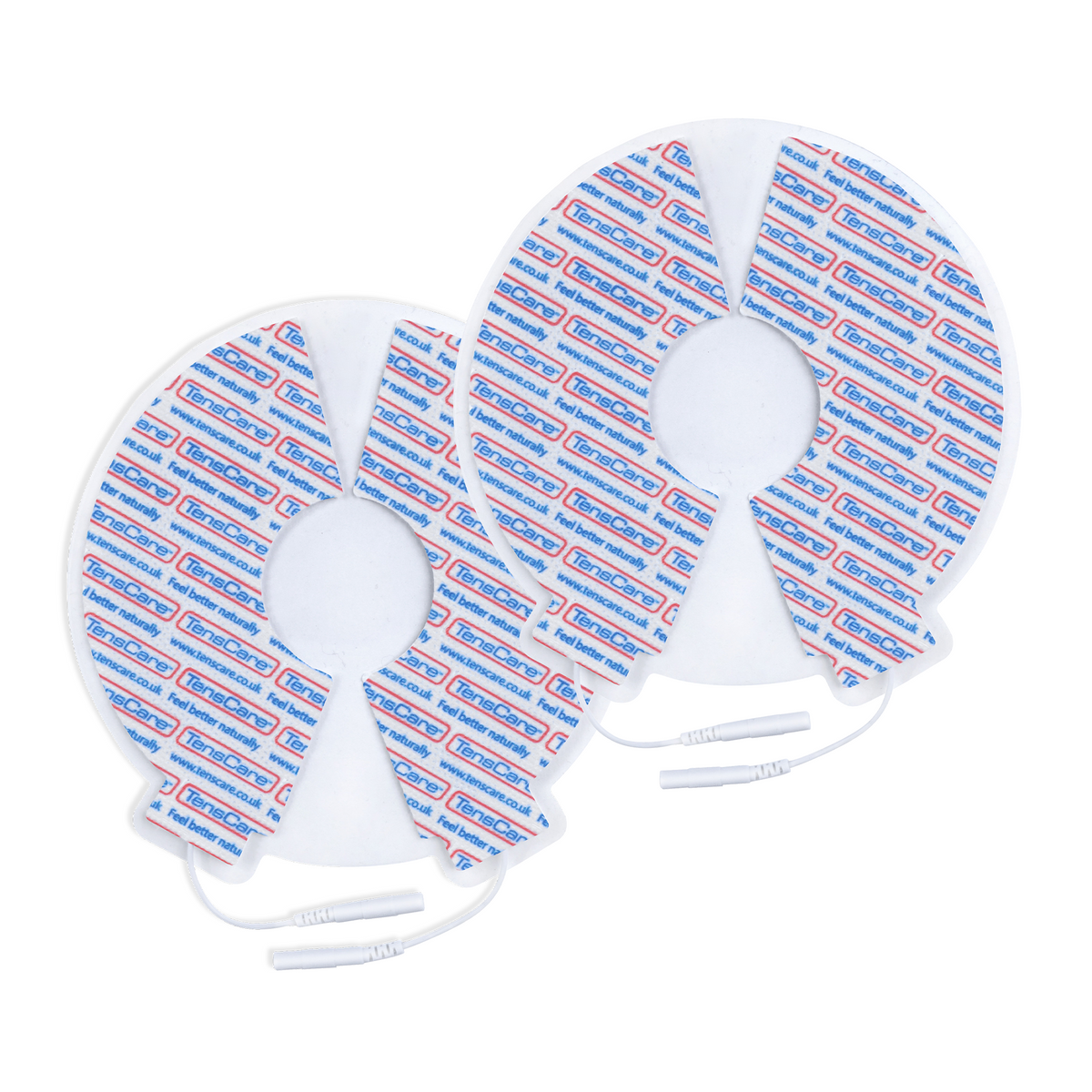 Pair of TensCare round breast and pectoral electrode pads with lead wires