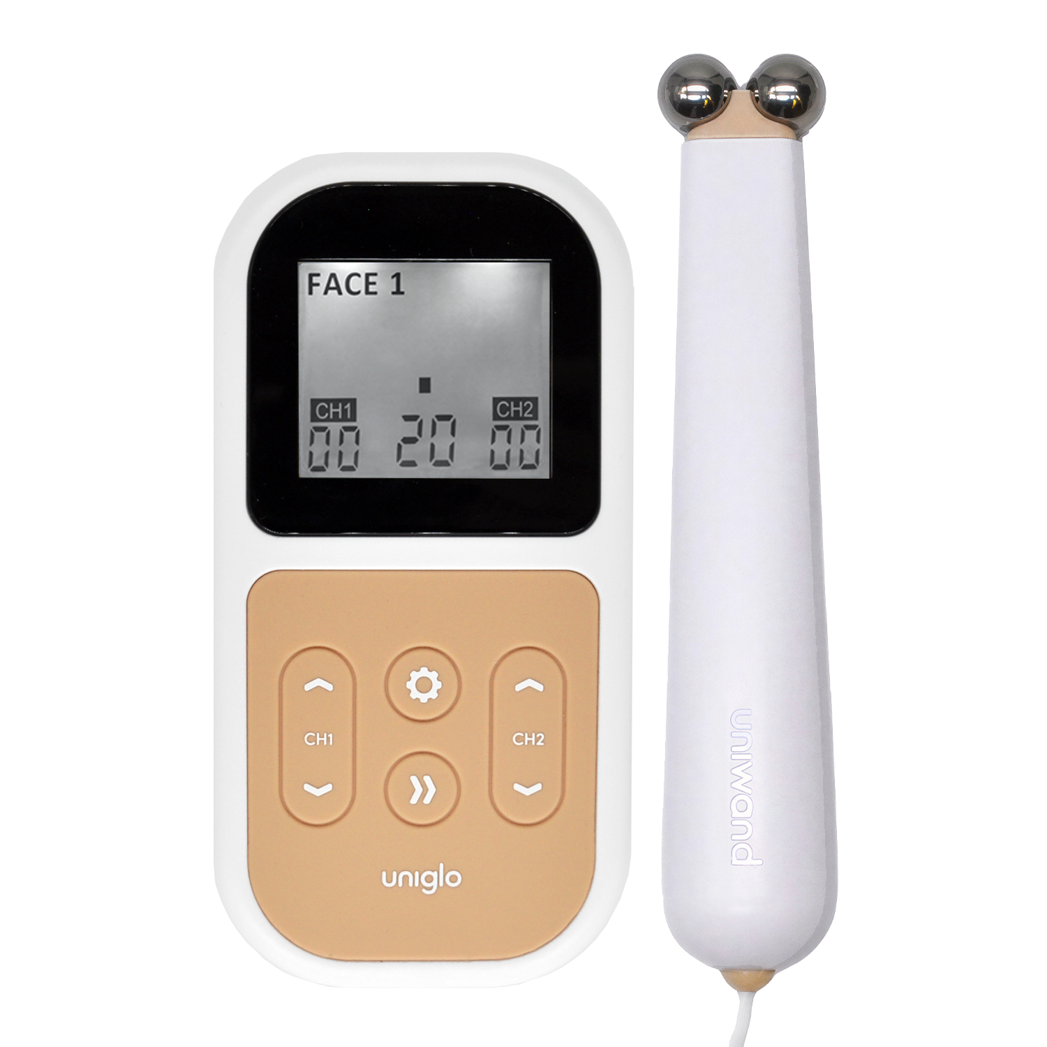 TensCare Uniglo unit with the Uniwand facial roller attachment