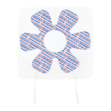 TensCare flower-shaped joint electrode pad with a central opening and lead wires