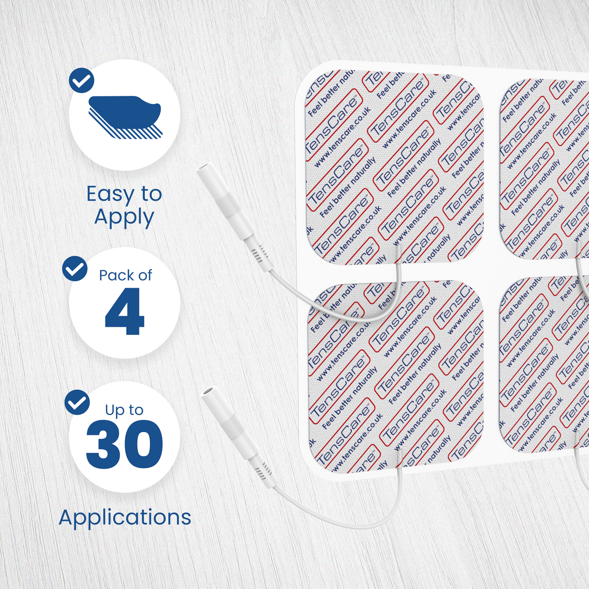 TensCare 50 x 50 mm electrodes, easy to apply, pack of 4, up to 30 applications
