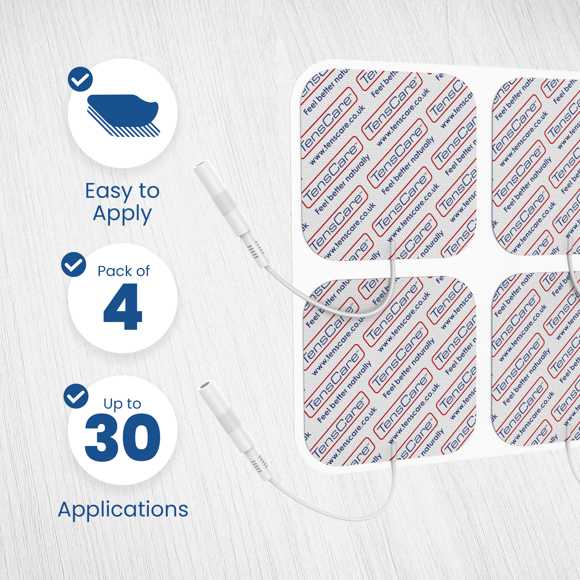 TensCare 50 x 50 mm electrodes, easy to apply, pack of 4, up to 30 applications