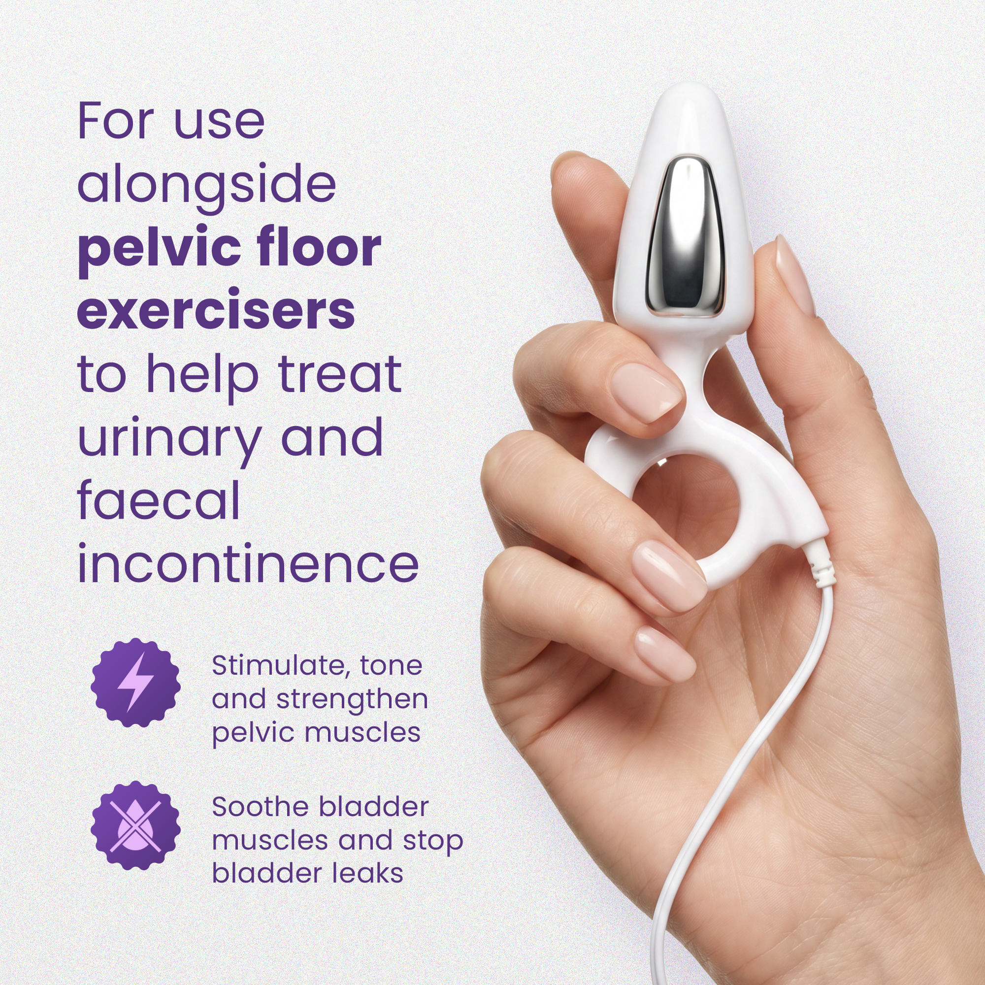 Hand holding the Liberty Mini probe, for use alongside pelvic floor exercisers