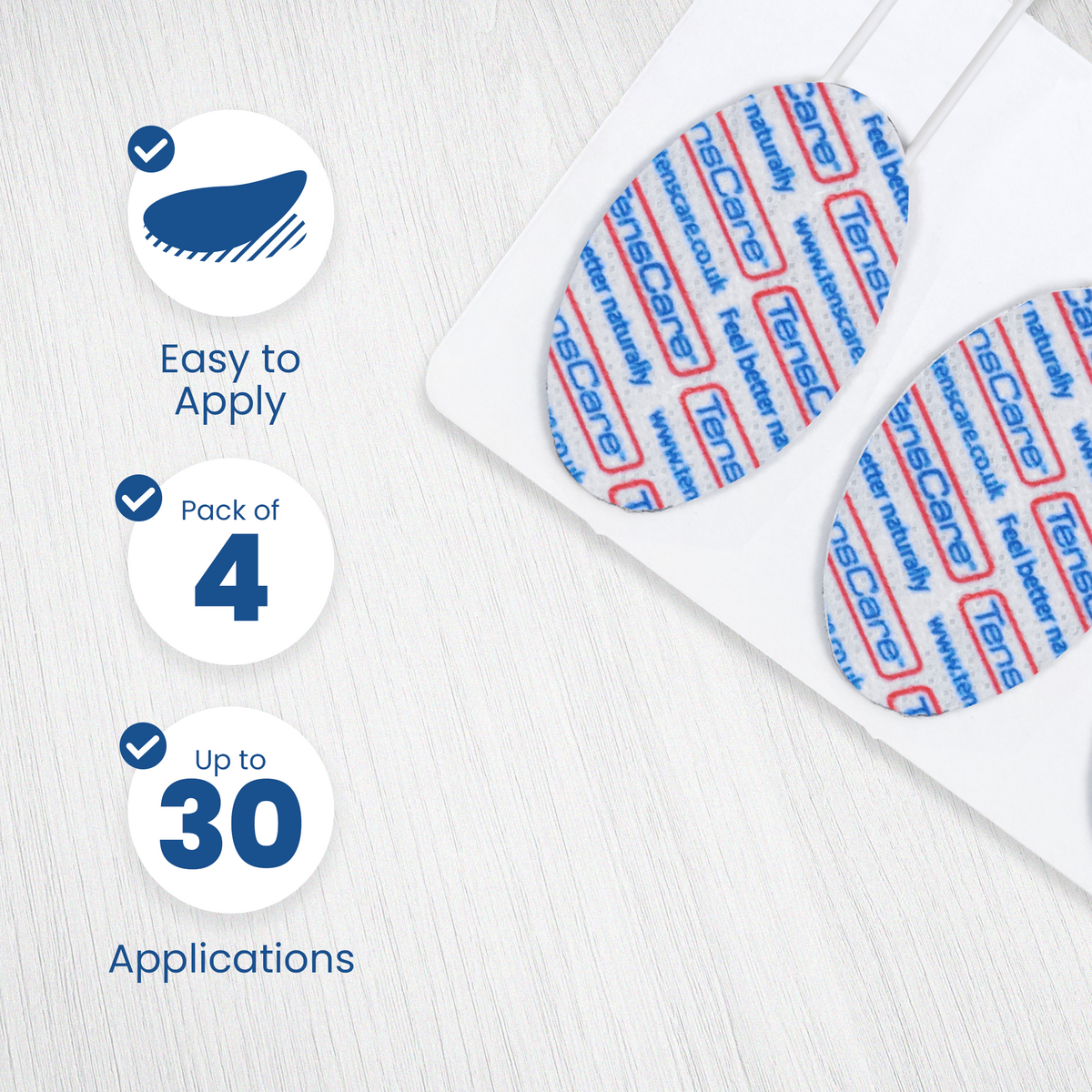 TensCare oval face electrode pads, easy to apply, pack of 4, up to 30 applications