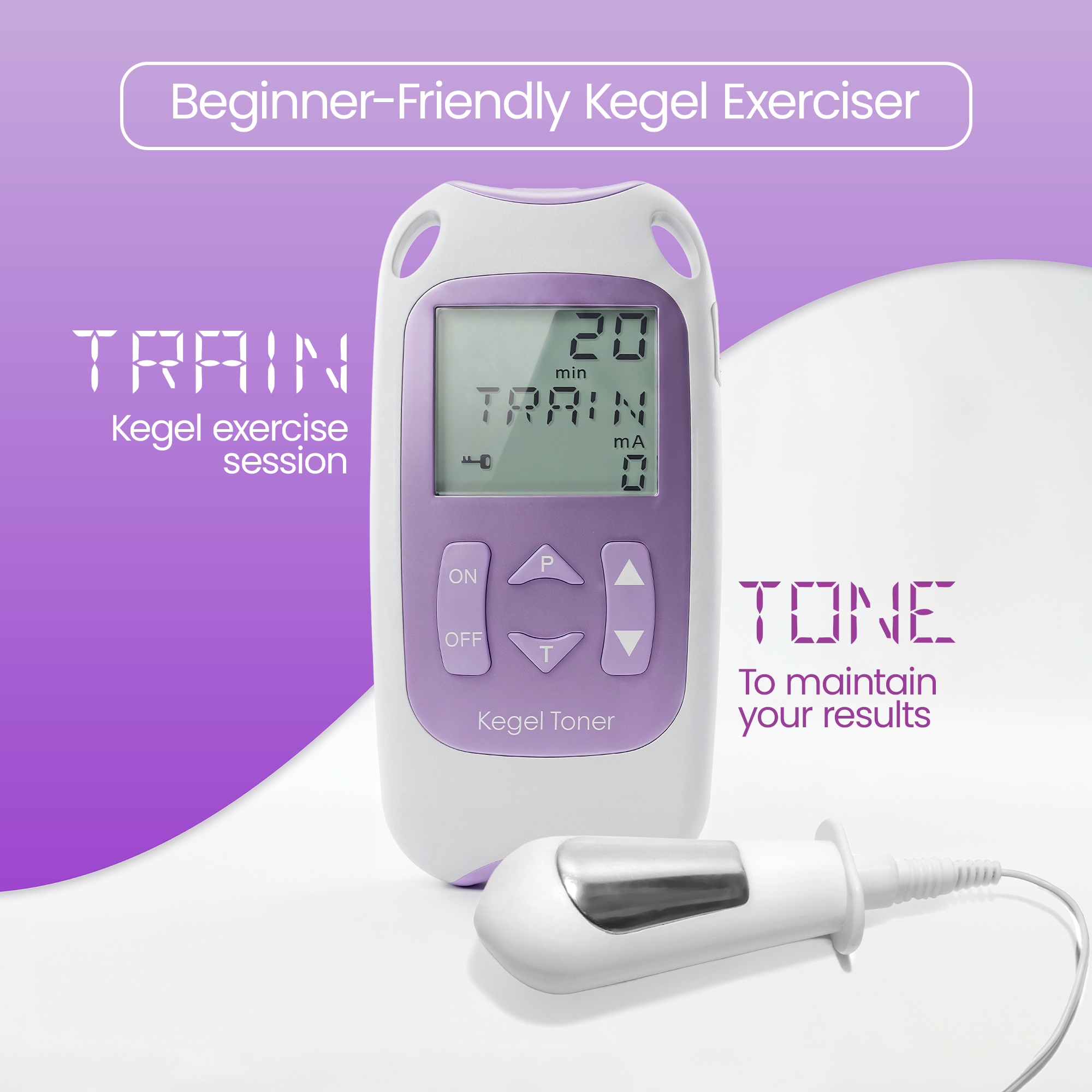 Kegel Toner unit and probe showing its Train and Tone programmes