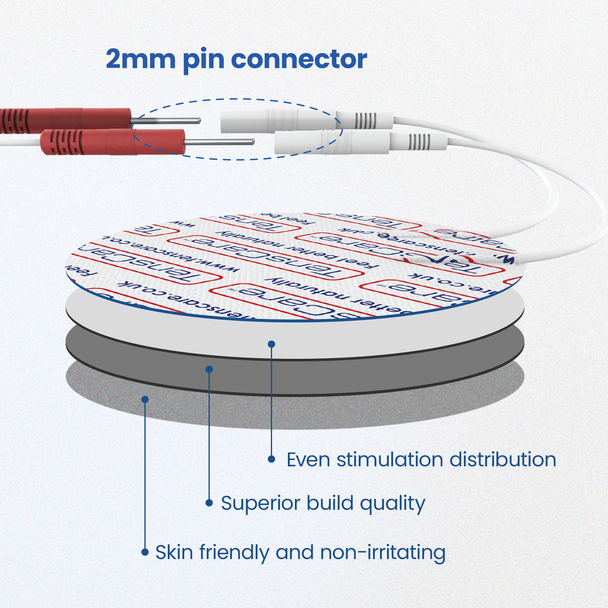 Cutaway of the face electrode showing its layers and 2 mm pin connector