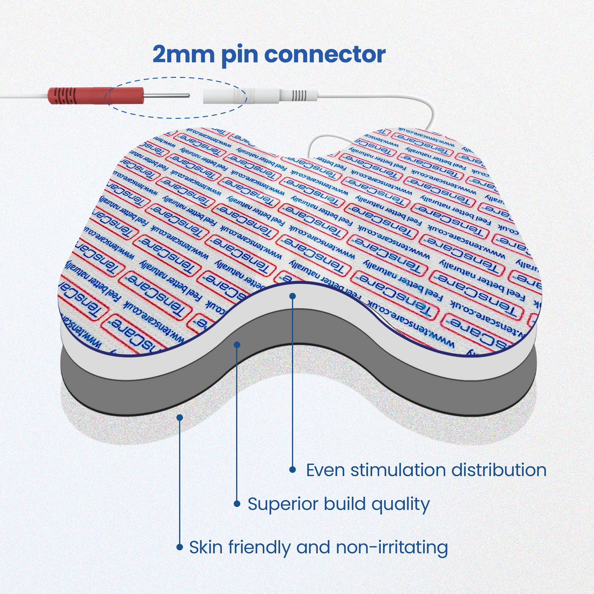 Cutaway of the butterfly electrode showing its layers and 2 mm pin connector