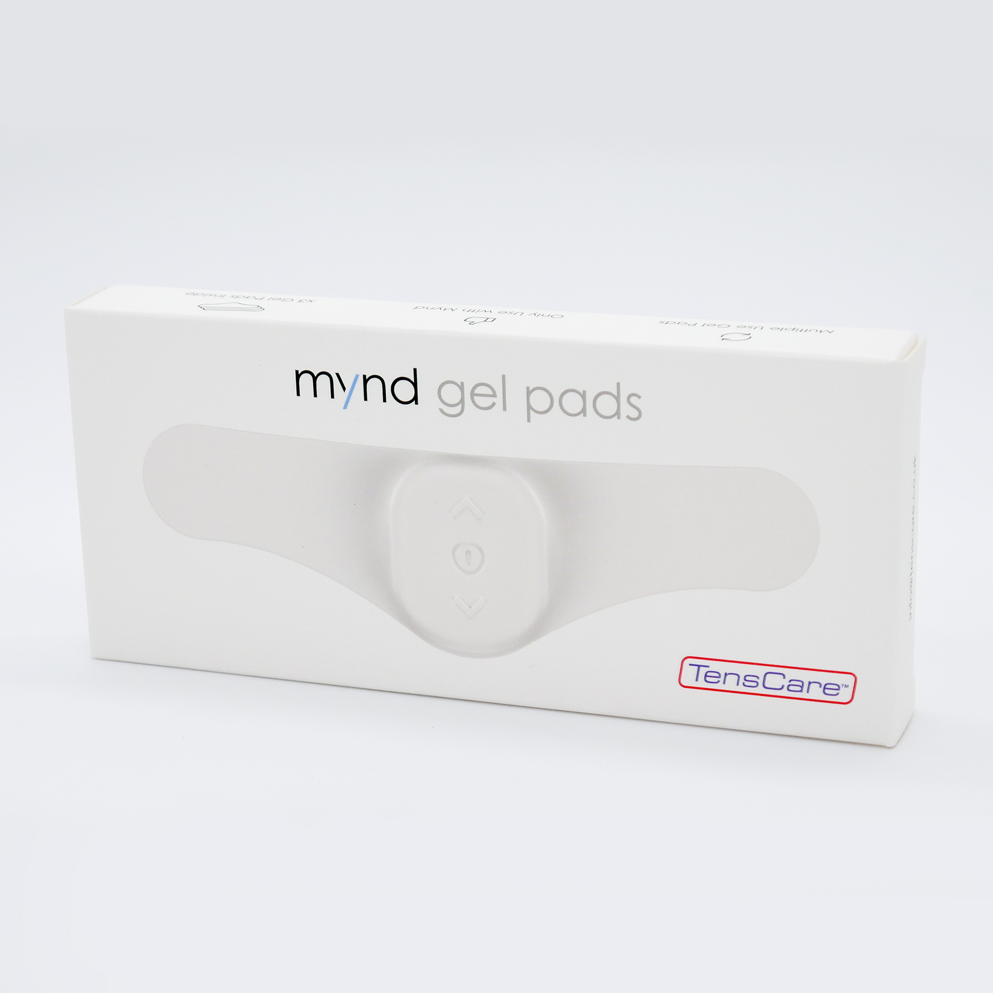 TensCare Mynd gel pads retail box, angled view