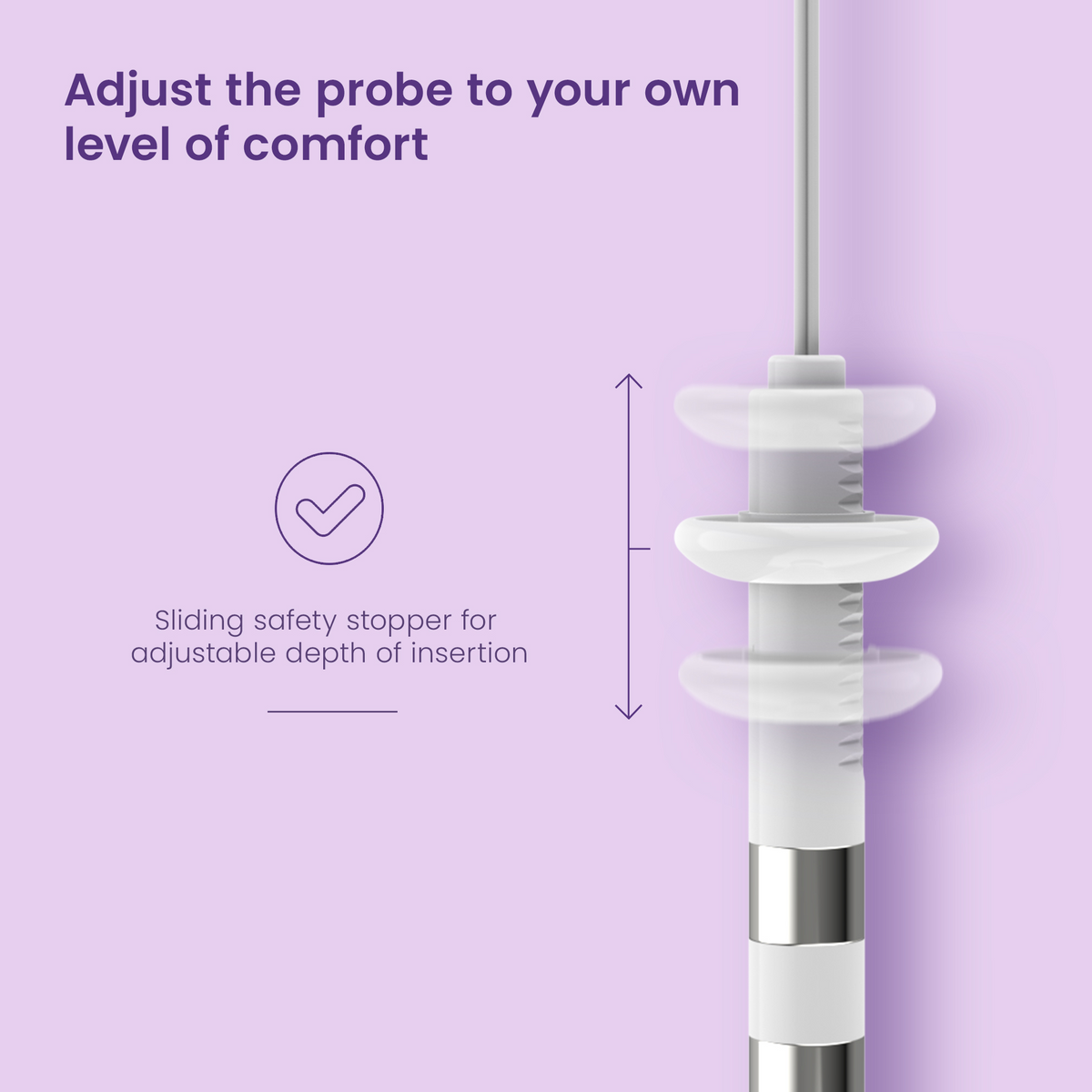 Close-up of the Liberty Fit probe's sliding safety stopper for adjustable insertion depth