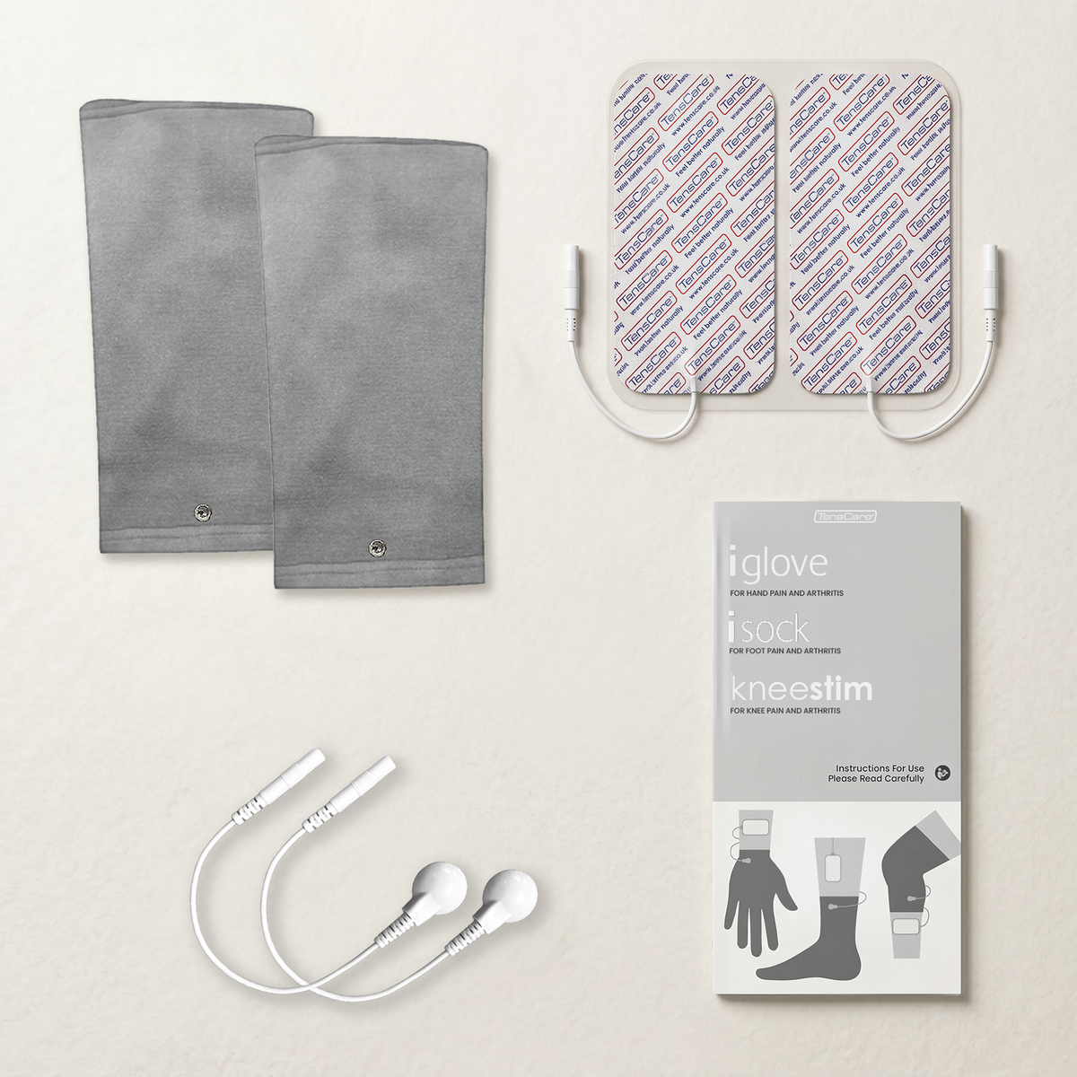 kneestim sleeves with electrode pads, lead wires and instruction leaflet