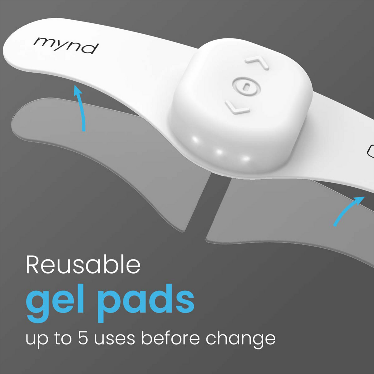 Close-up of the Mynd headband's reusable gel pads, good for up to 5 uses