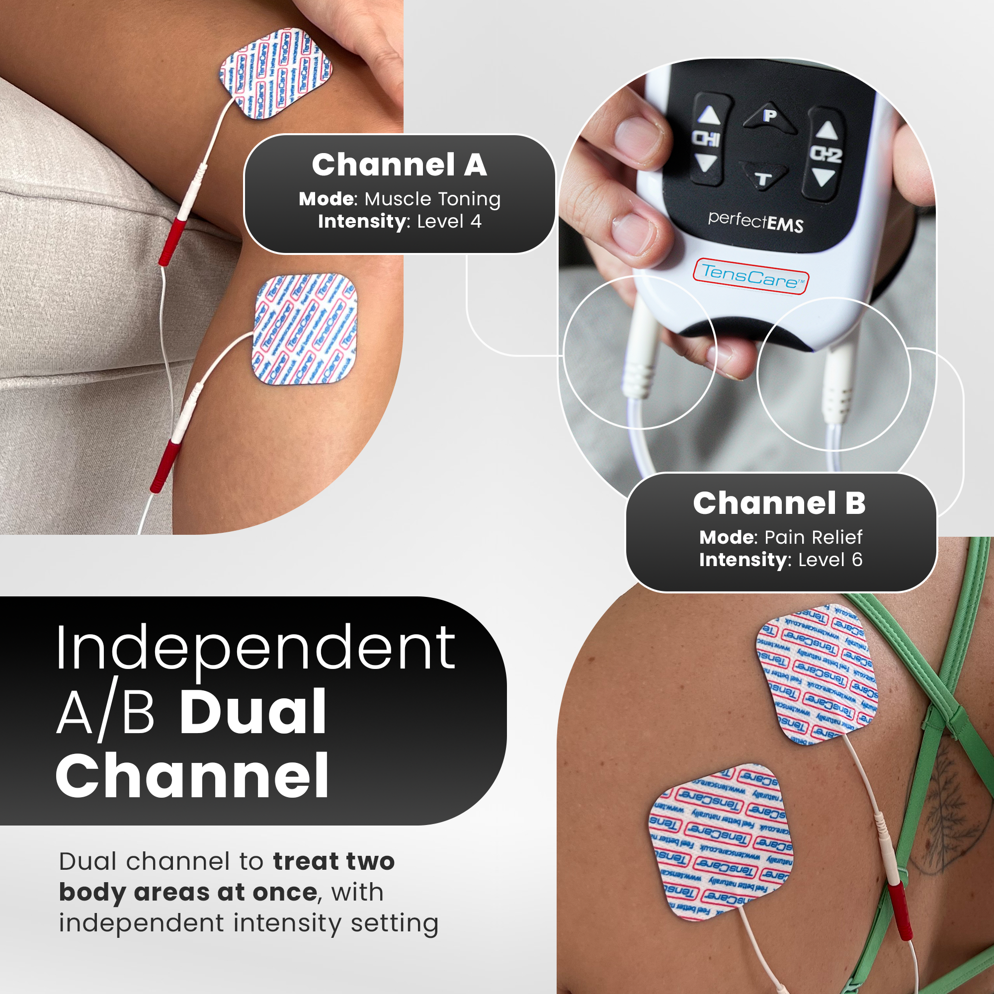 Perfect EMS independent A and B dual channel treating two body areas at once