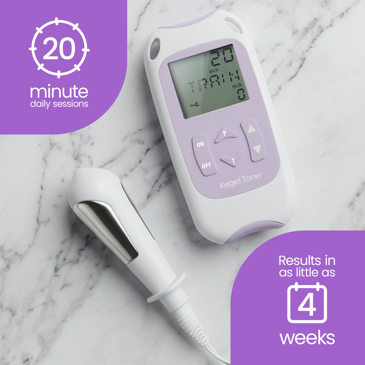 Kegel Toner unit and probe on marble, 20 minute daily sessions with results in 4 weeks