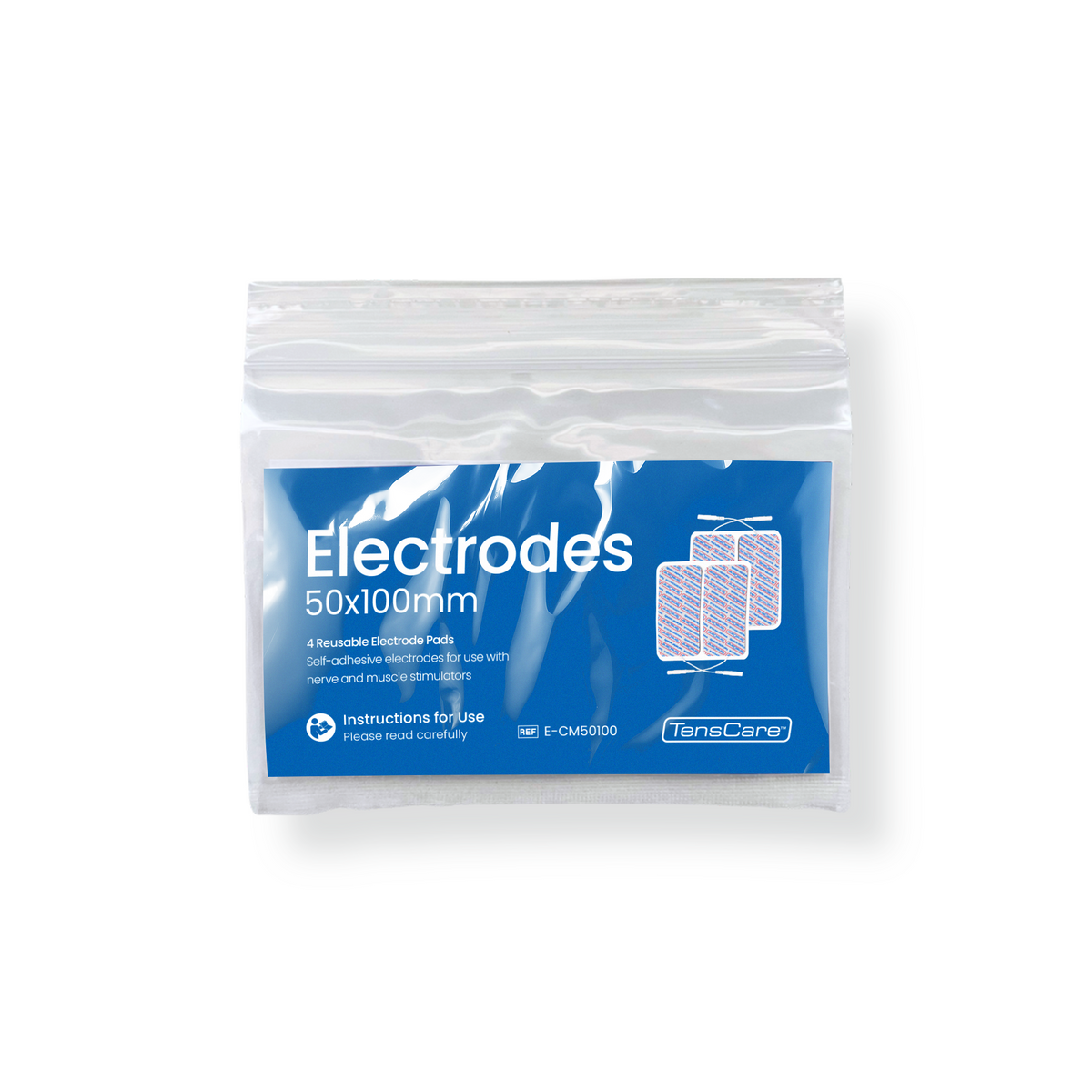 TensCare Electrodes 50 x 100 mm retail packet, front