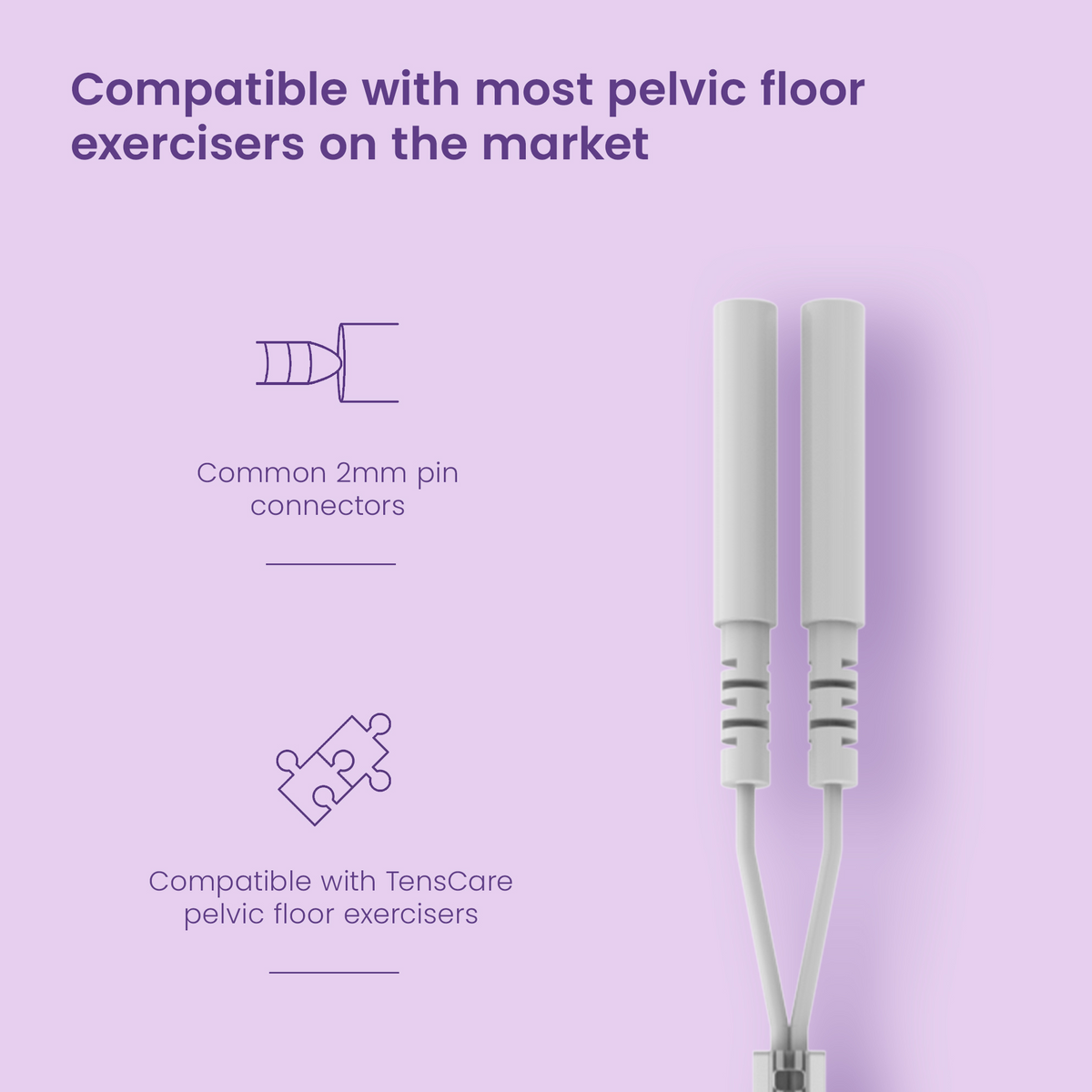 Liberty Fit probe lead with common 2 mm pin connectors, compatible with TensCare pelvic floor exercisers