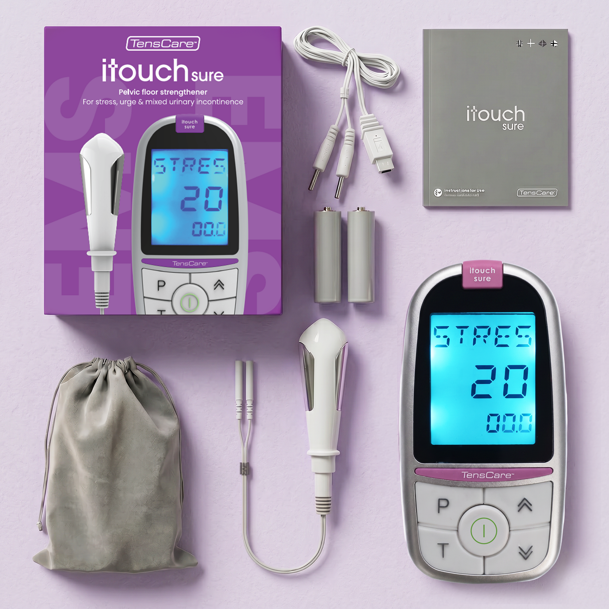 Full iTouch Sure kit: unit, probe, lead, batteries, storage pouch and instruction booklet