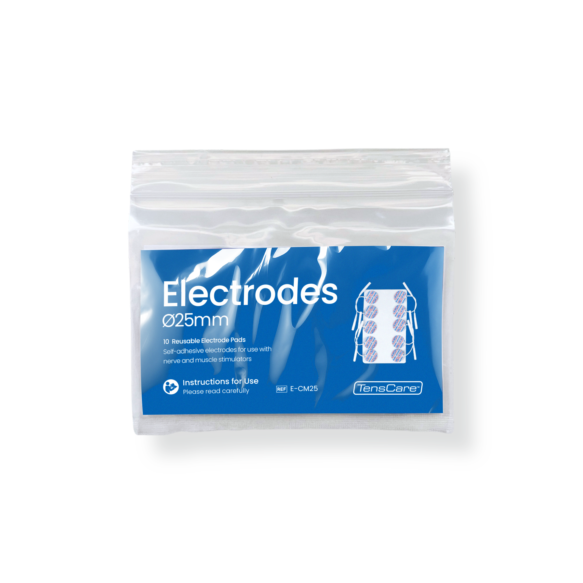 TensCare Electrodes 25 mm diameter retail packet, front