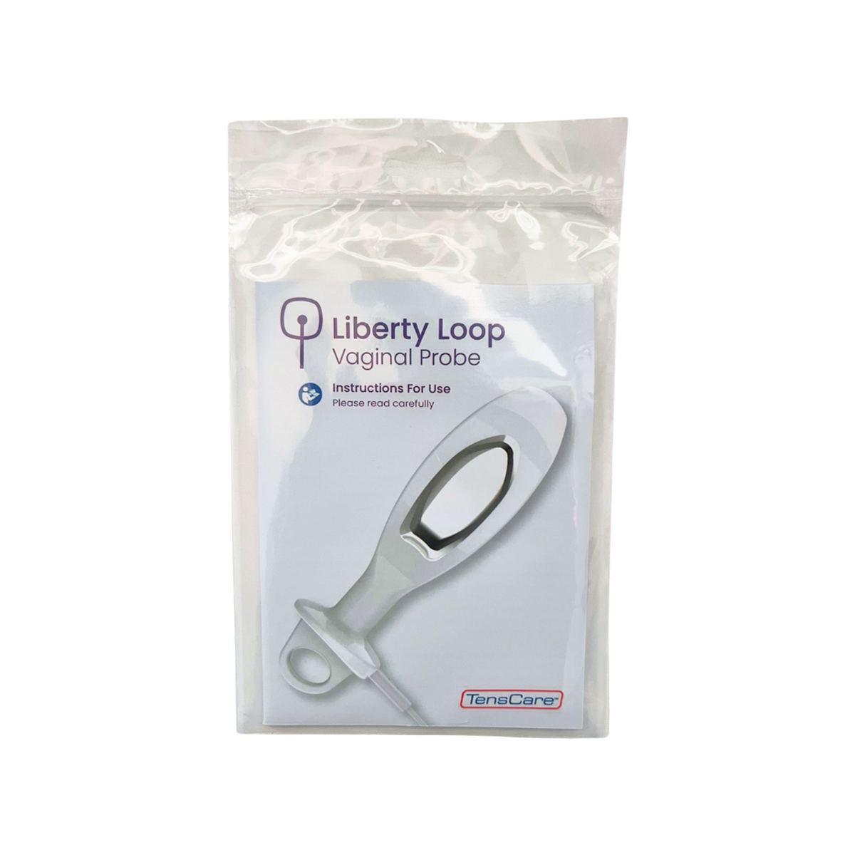 TensCare Liberty Loop Vaginal Probe retail pouch, front