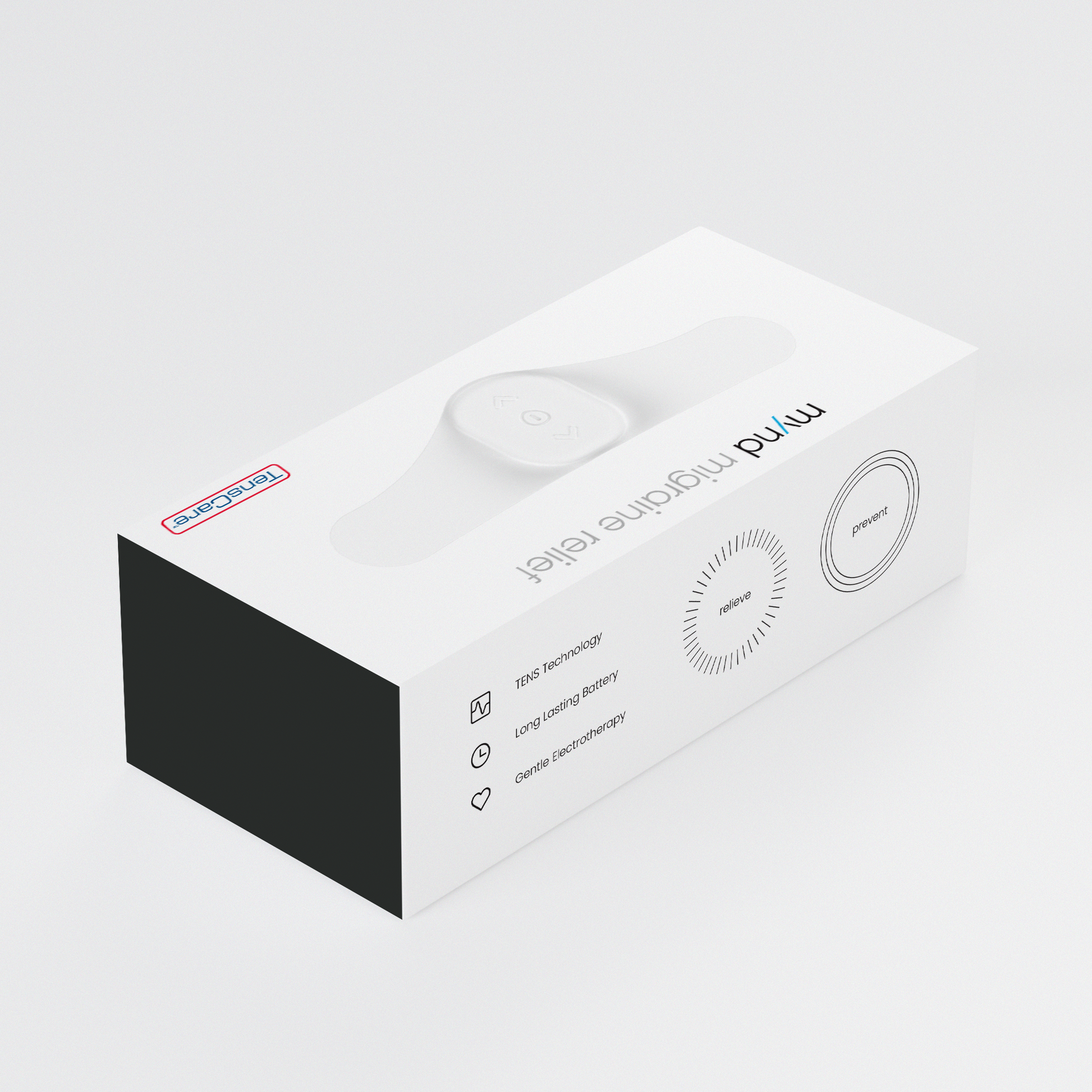 TensCare Mynd migraine relief retail box, reverse angle