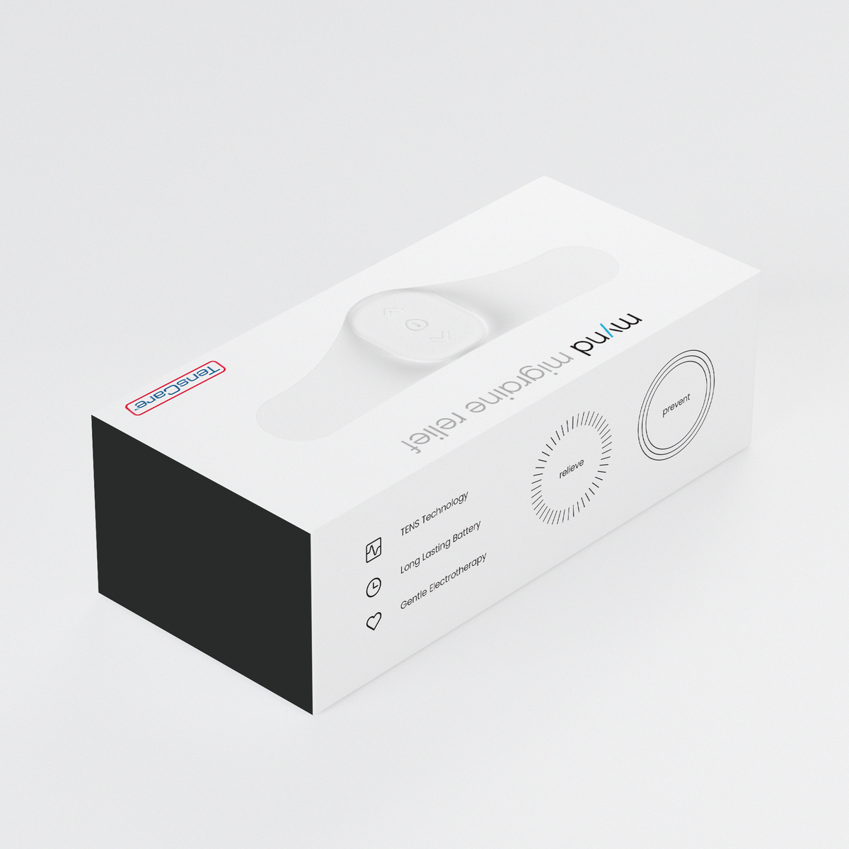 TensCare Mynd migraine relief retail box, reverse angle