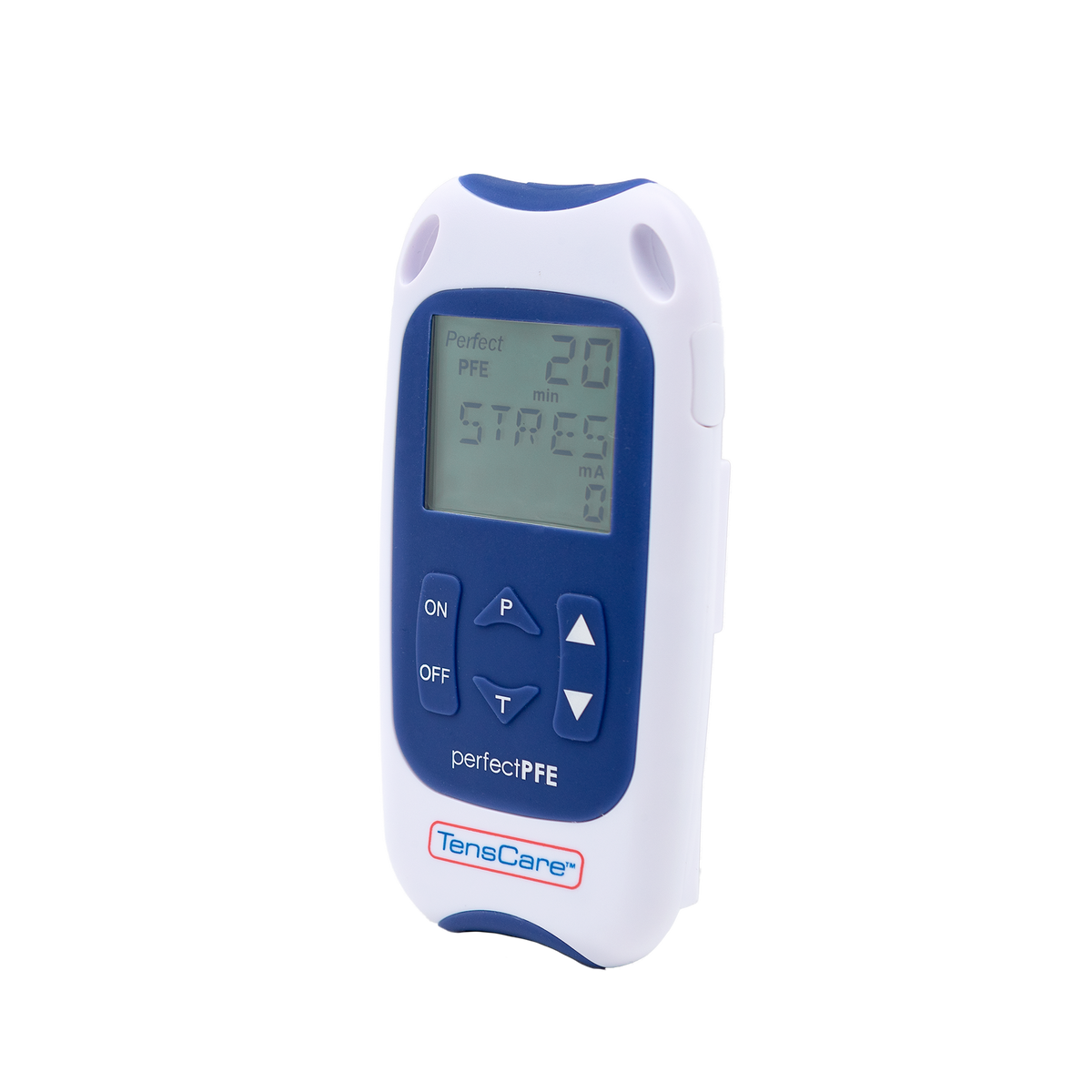 TensCare Perfect PFE for men unit on a black background, upright view