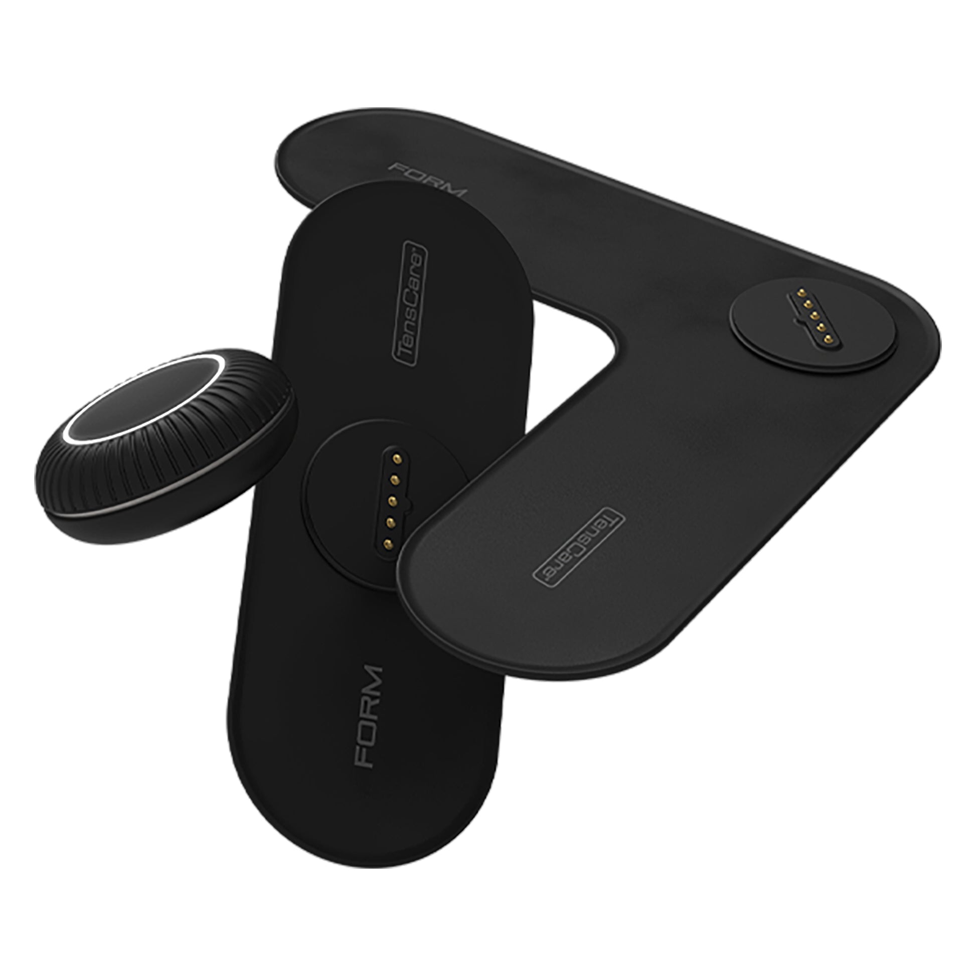 TensCare FORM wireless EMS device with its black pod and bespoke electrode pads