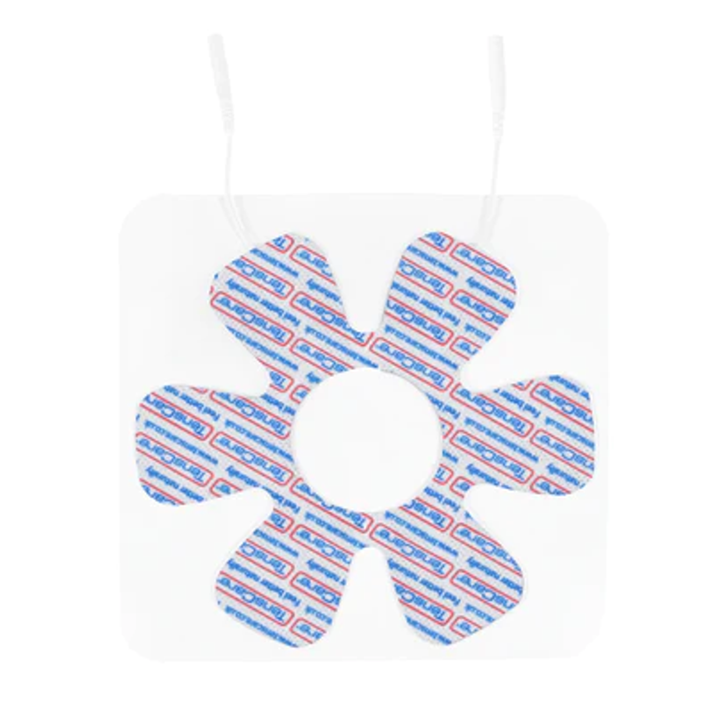 Close-up of the TensCare flower-shaped joint electrode pad with lead wires