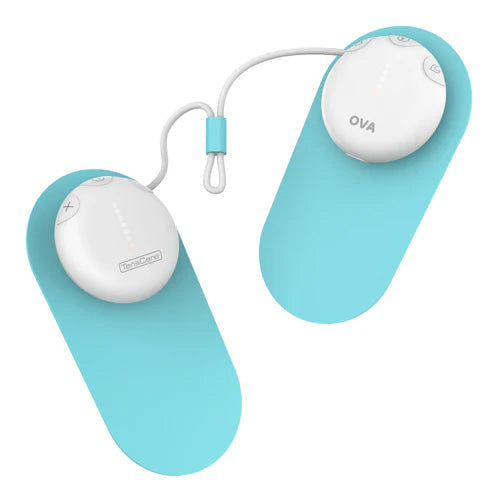 TensCare Ova 3 period pain relief device with its two connected pods and hydrogel pad