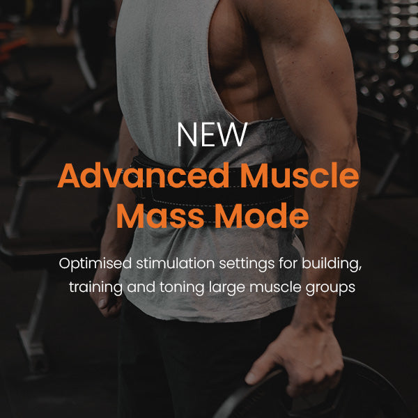 Man in a gym; new Advanced Muscle Mass Mode for building, training and toning large muscle groups