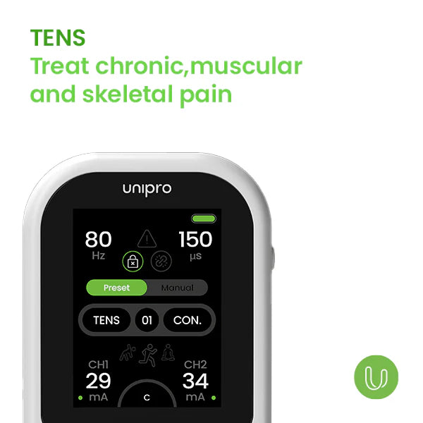 TensCare Unipro unit; TENS treats chronic, muscular and skeletal pain