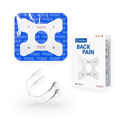 TensCare back pain electrode pad with lead wires and retail carton