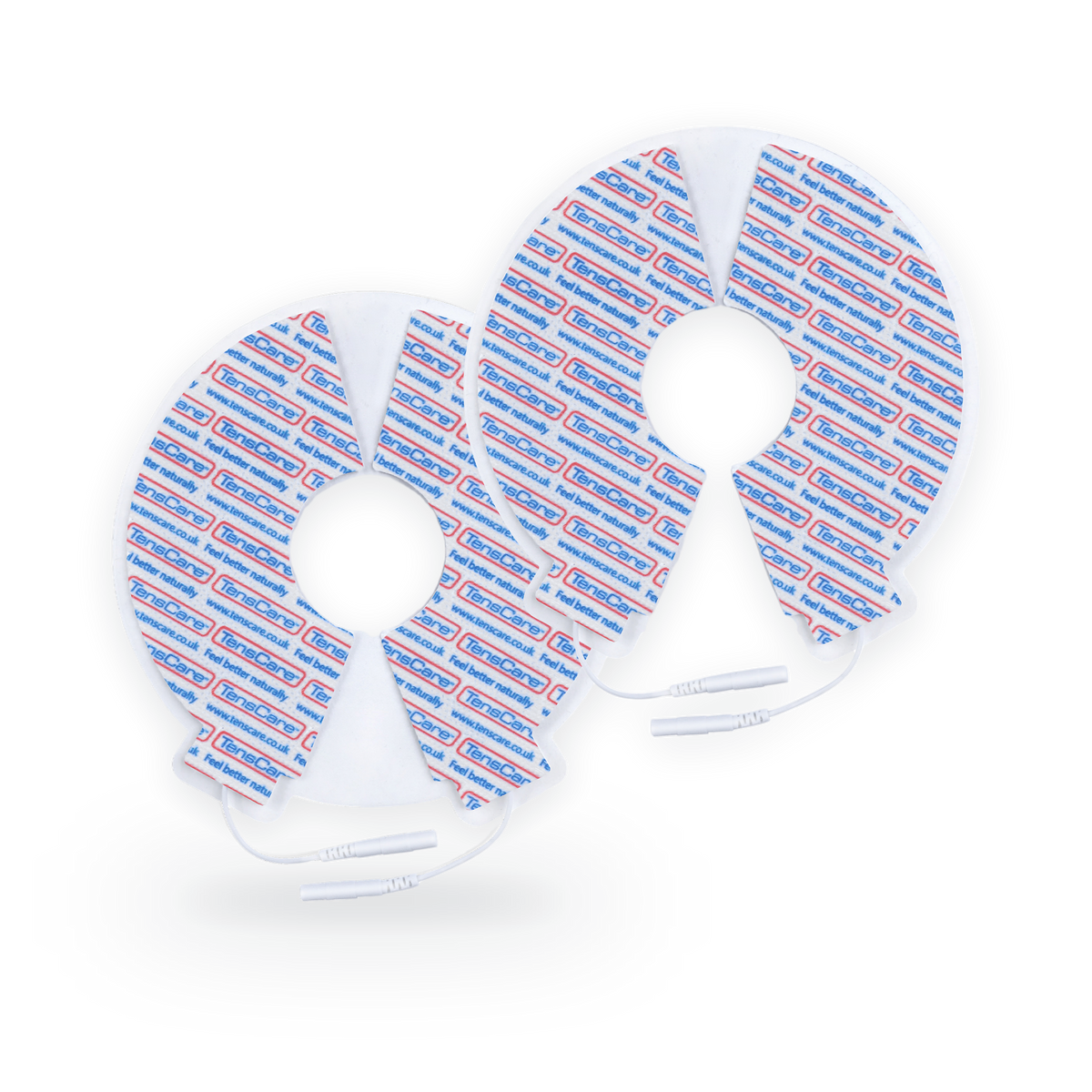 Pair of TensCare round breast and pectoral electrode pads with lead wires