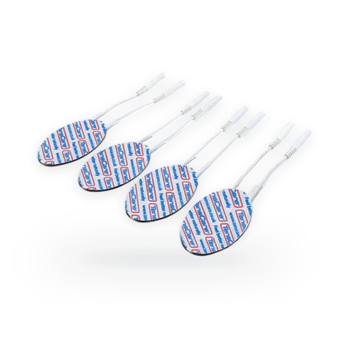 Four TensCare oval face electrode pads with lead wires