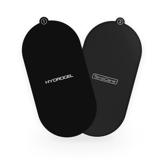 Pair of TensCare FORM large oval replacement hydrogel pads, numbered 1 and 2