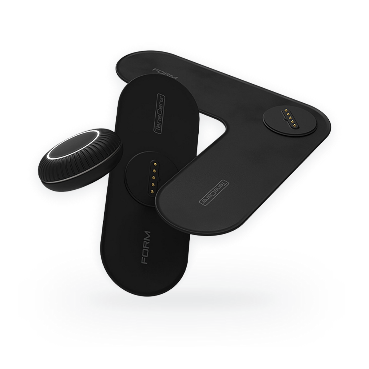 TensCare FORM wireless EMS device with its black pod and bespoke electrode pads