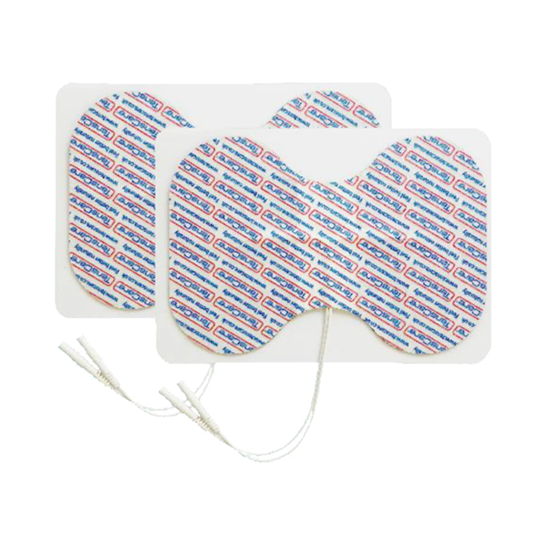 Two TensCare butterfly electrode pads on backing liners with lead wires