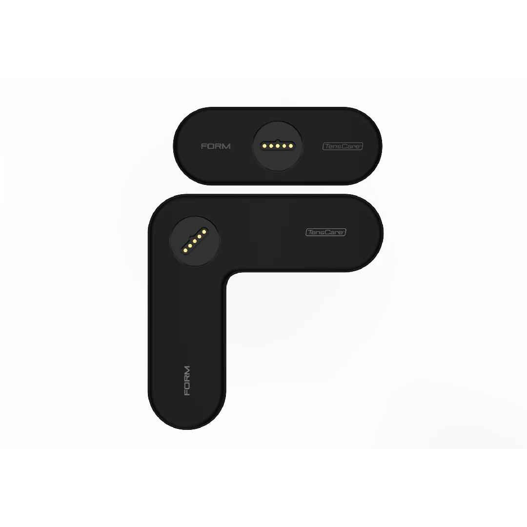 TensCare FORM device pods with their long and L-shaped electrode pads