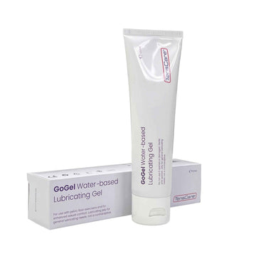 TensCare GoGel water-based lubricating gel tube with its carton