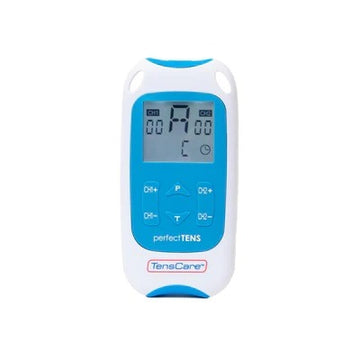 TensCare Perfect TENS pain relief unit in blue and white