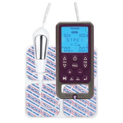TensCare Sure PRO pelvic floor exerciser unit with its probe and electrode pads