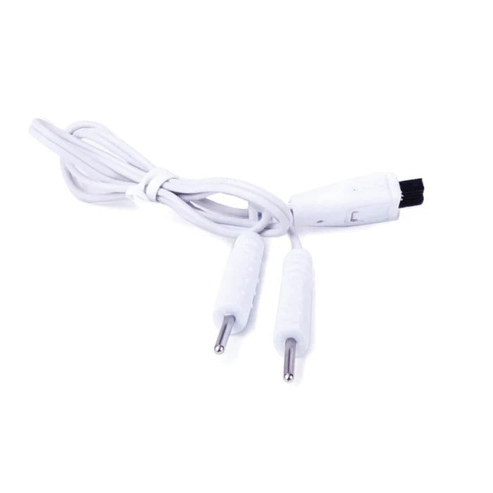 TensCare white replacement Y-cable lead wires for the Ova device, with two 2 mm pins