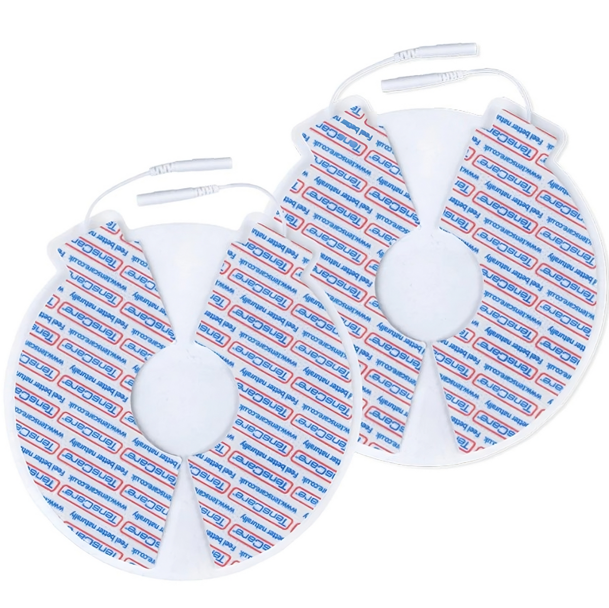 Two pairs of TensCare round breast electrode pads with lead wires attached