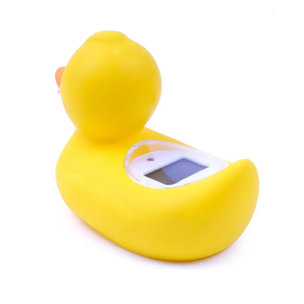Digi Duckling floating bath thermometer viewed from the side, showing the display panel