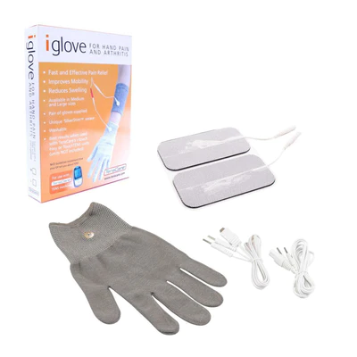 TensCare iGlove retail box with a conductive glove, electrode pads and lead wires