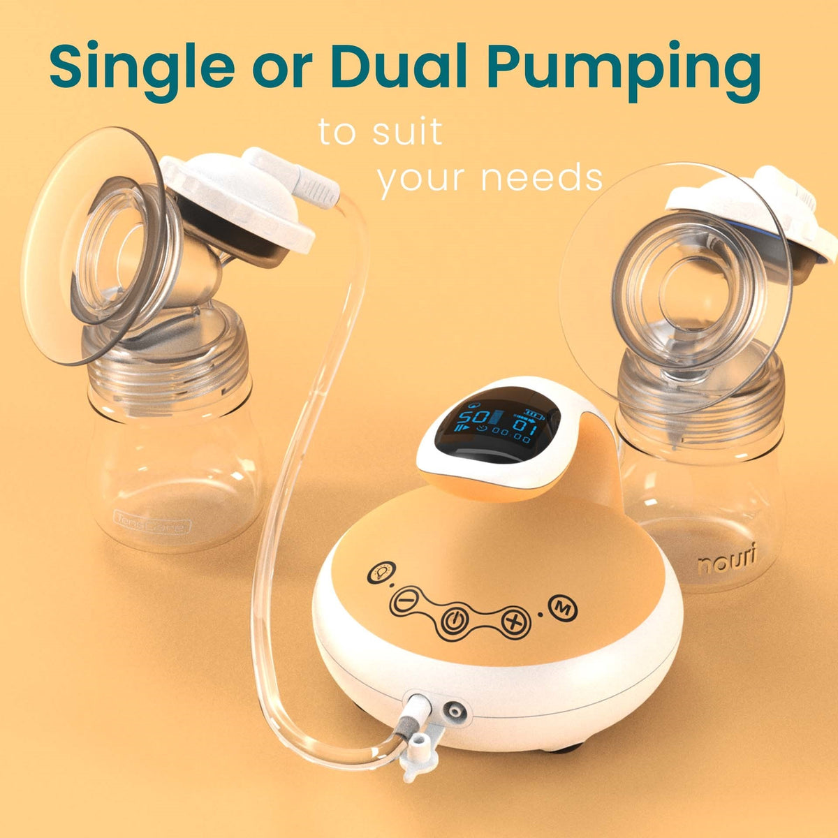 Nouri Duo pump with two collection bottles, for single or dual pumping