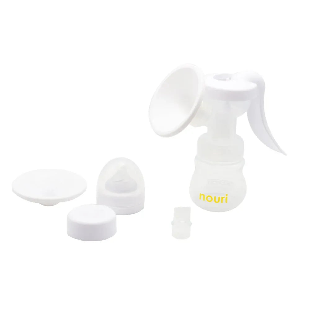Full Nouri Manual kit: handheld pump, bottle, breast shield, valve, lids and storage caps