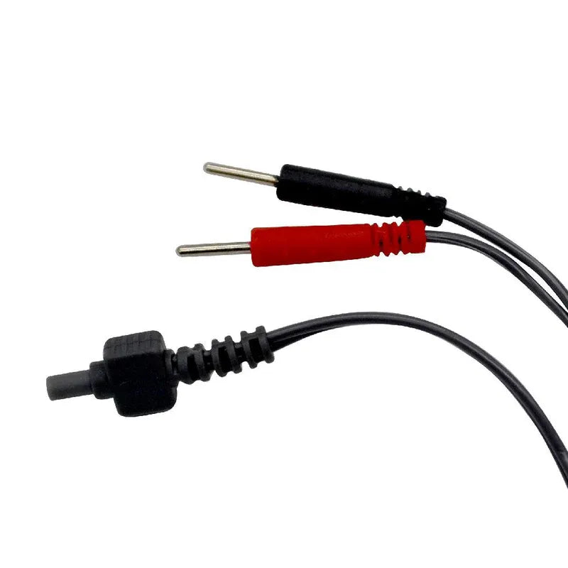Close-up of the TensCare Sure Pro replacement lead's red and black 2 mm pins