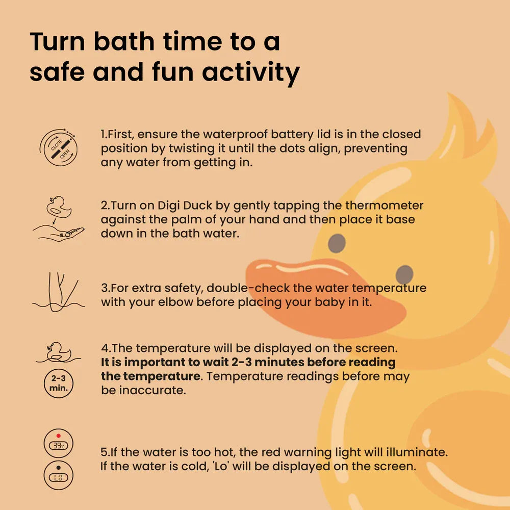 Five-step guide to using the Digi Duckling bath thermometer safely